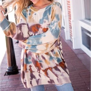 Natural Life Taylor Oversized Sweater Magenta Tie-Dye